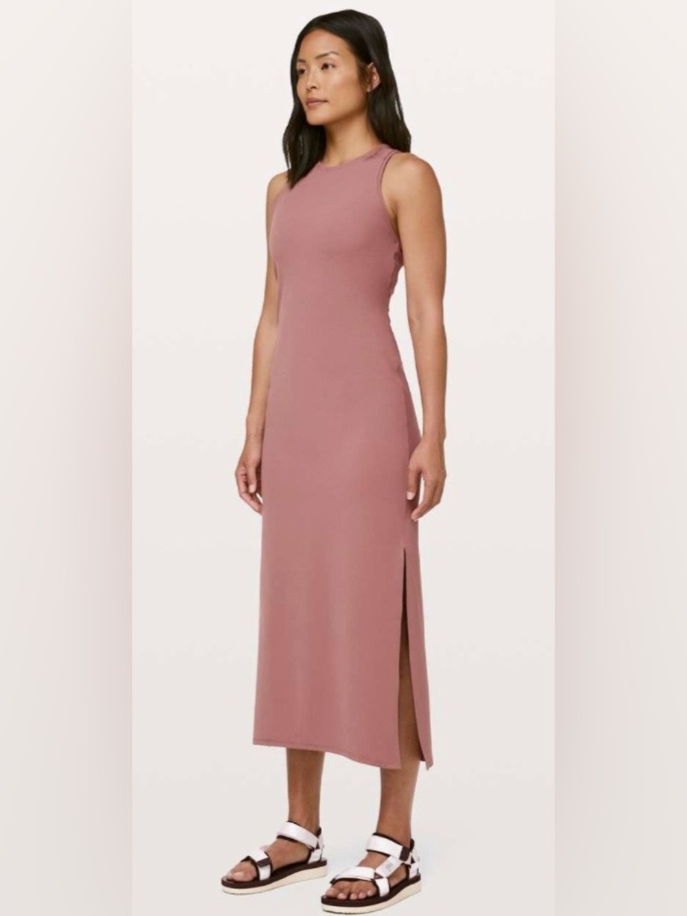 Lululemon Get Going Dress Sleeveless Midi Dress with Side Slit Size 8 Red Dust